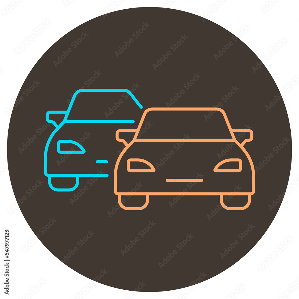 Obraz premium Two cars icon outline. Two color icon on round background.