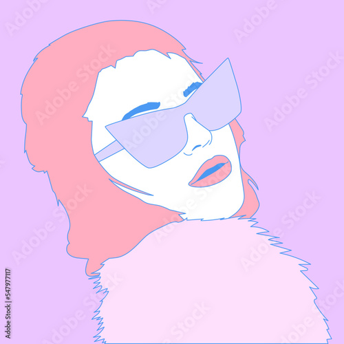 Fashion minimal flat vector illustration glamor disco stylish Girl. Party concept