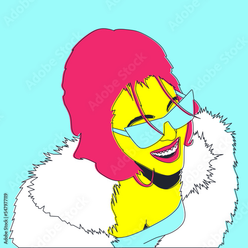 Fashion minimal flat vector illustration glamor disco stylish Girl. Party concept