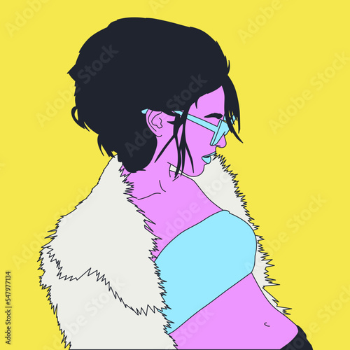 Fashion minimal flat vector illustration glamor disco stylish Girl. Party concept