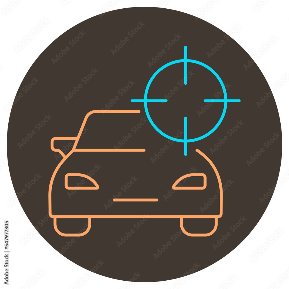 Car target icon outline. Two color icon on round background. Car target icon outline. Two color icon on round background.