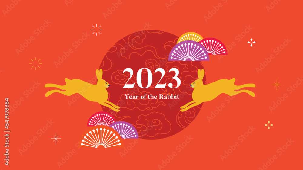 Fototapeta premium Chinese new year 2023 card, year of the rabbit, Chinese zodiac symbol, Lunar new year, background, banner