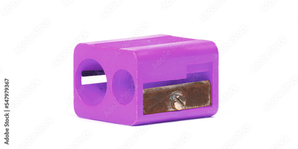 Close up old pencil sharpener, isolated on white background Close up old pencil sharpener, isolated on white background