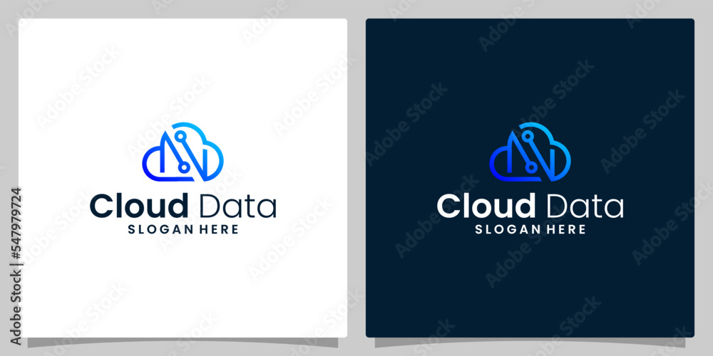 Cloud logo design template with initial letter N and technology logo graphic design vector illustration. Symbol, icon, creative.