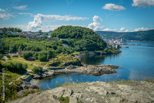 Korsvika beach in Trondheim in summer. view from above. Norway