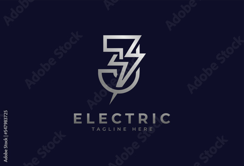 Electric Logo, letter J with thunder bolt combination, electric design logo template, vector illustration