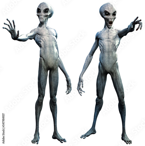 Grey aliens communicating 3D illustration	 photo