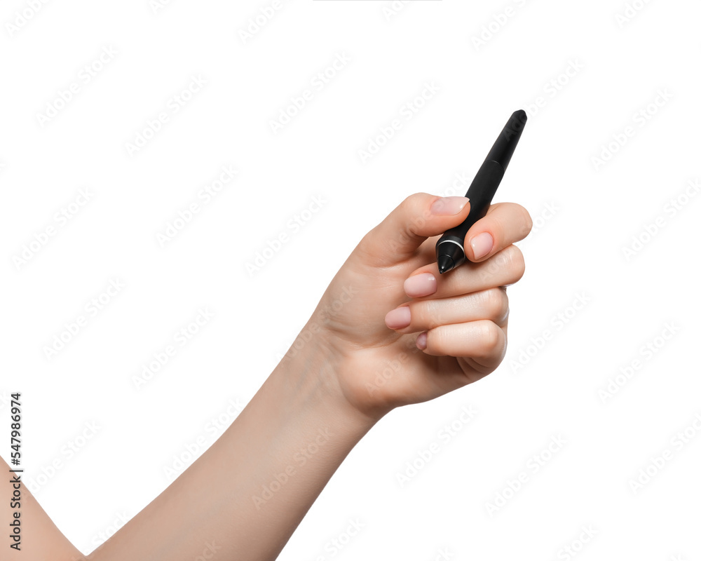 Woman's hand holding digital pen, Sign, signature concept. Isolated on white. Woman's hand holding digital pen, Sign, signature concept. Isolated on white.