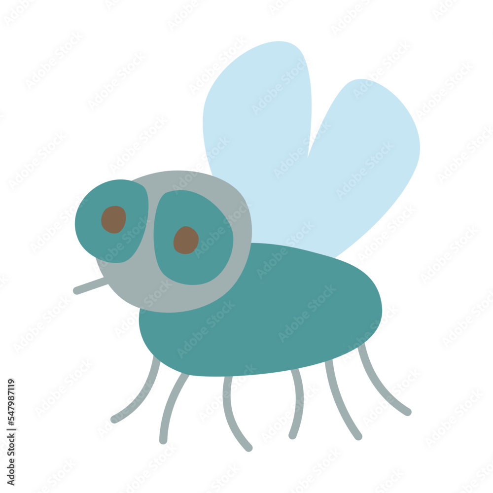 Cute gray fly with wings insect pest, character flat vector illustration. Insect isolated on white background. Nature concept Cute gray fly with wings insect pest, character flat vector illustration. Insect isolated on white background. Nature concept