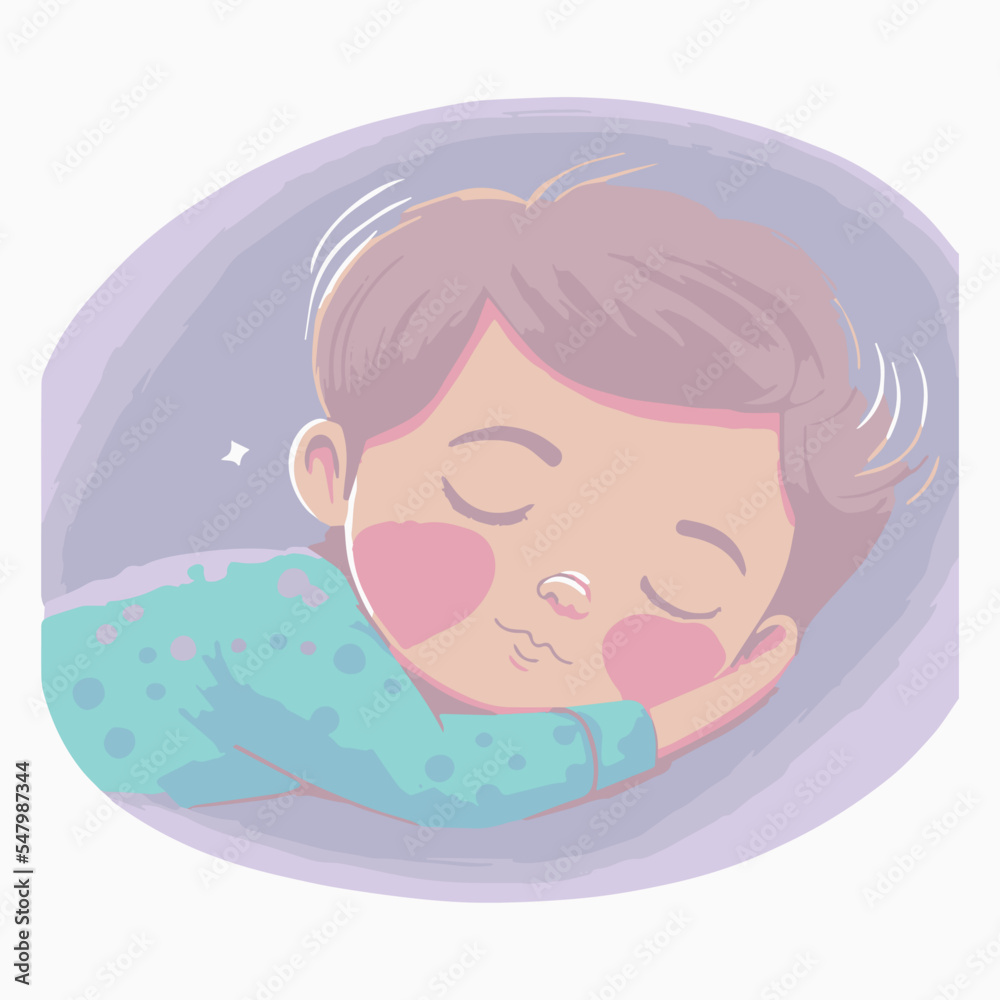 Cute kid sleeping. Adorable cartoon child dreaming in his bed. Vector illustration of peaceful night. Cozy bed. Bedtime for baby boy. Sweet dreams. Isolated happy character in pajamas. Lying asleep. Cute kid sleeping. Adorable cartoon child dreaming in his bed. Vector illustration of peaceful night. Cozy bed. Bedtime for baby boy. Sweet dreams. Isolated happy character in pajamas. Lying asleep.