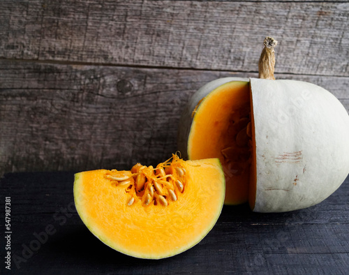 pumpkin on wooden table