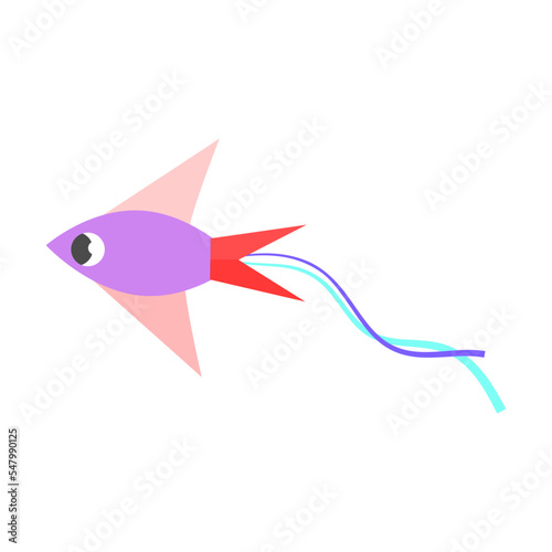 Flying kite with ornaments. Toy, wind, festival concept. Colorful flying wind kite. Cartoon vector illustration