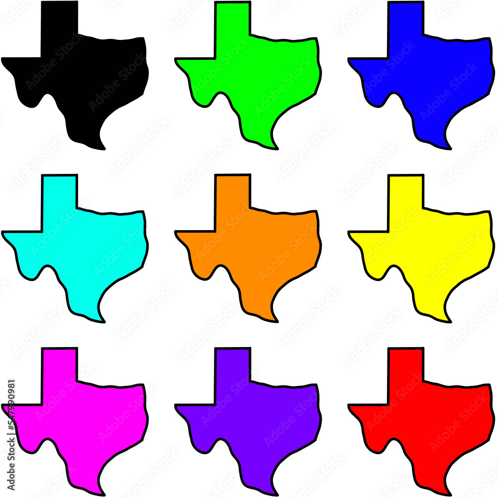 Fototapeta premium Colorful Texas Shape 9 Pack Assorted Colors