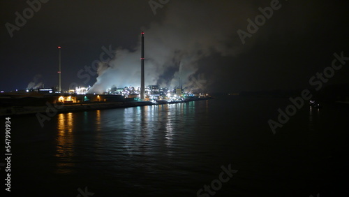 Rine River at night Industry Dark Worms Germany photo