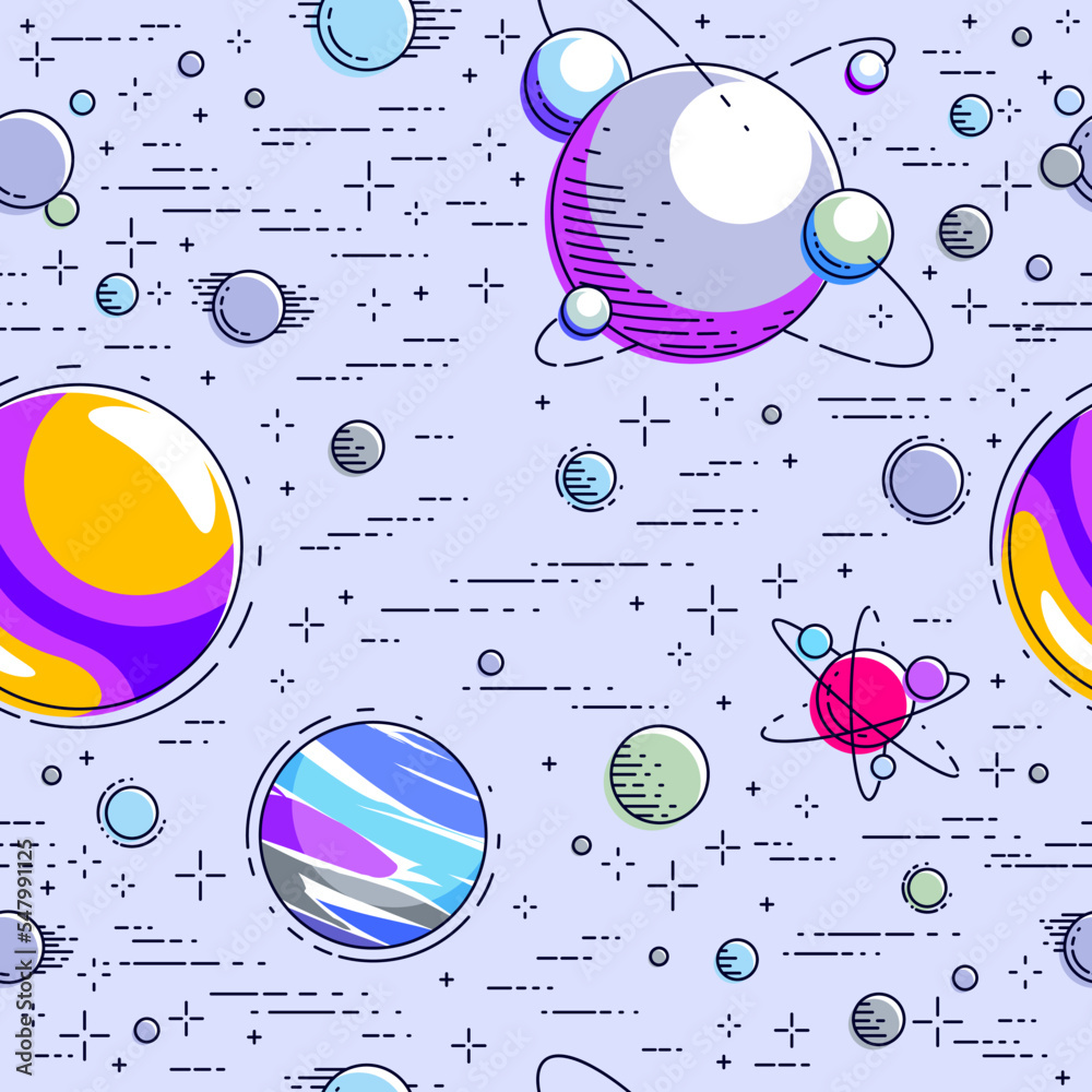 Seamless space background with planets, stars, asteroids and meteors ...