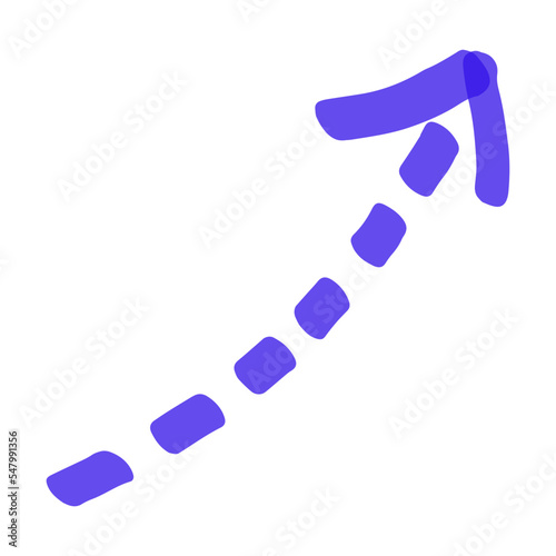Hand drawn marker dotted arrow. Cartoon vector illustration. Blue permanent arrow. Ink, doodle, texture concept for banner design