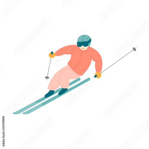 Active people snowboarding and skiing. Cartoon vector illustration of skiers and snowboarders jumping from mountain in action pose isolated on white. Winter extreme sport, competition concept
