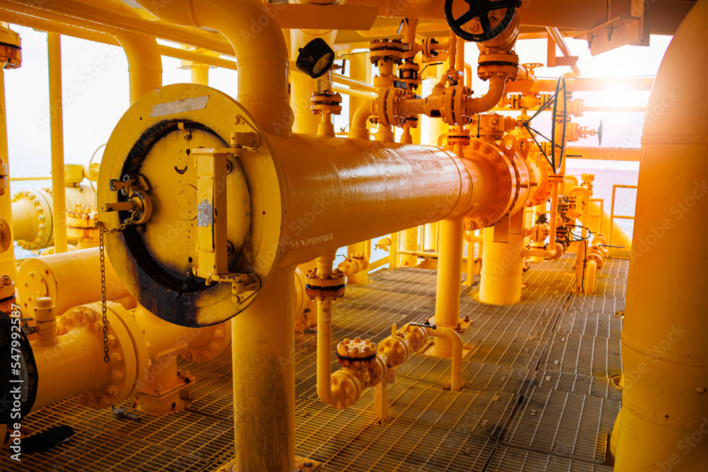 Offshore Industry valve oil and gas production petroleum Stock Photo