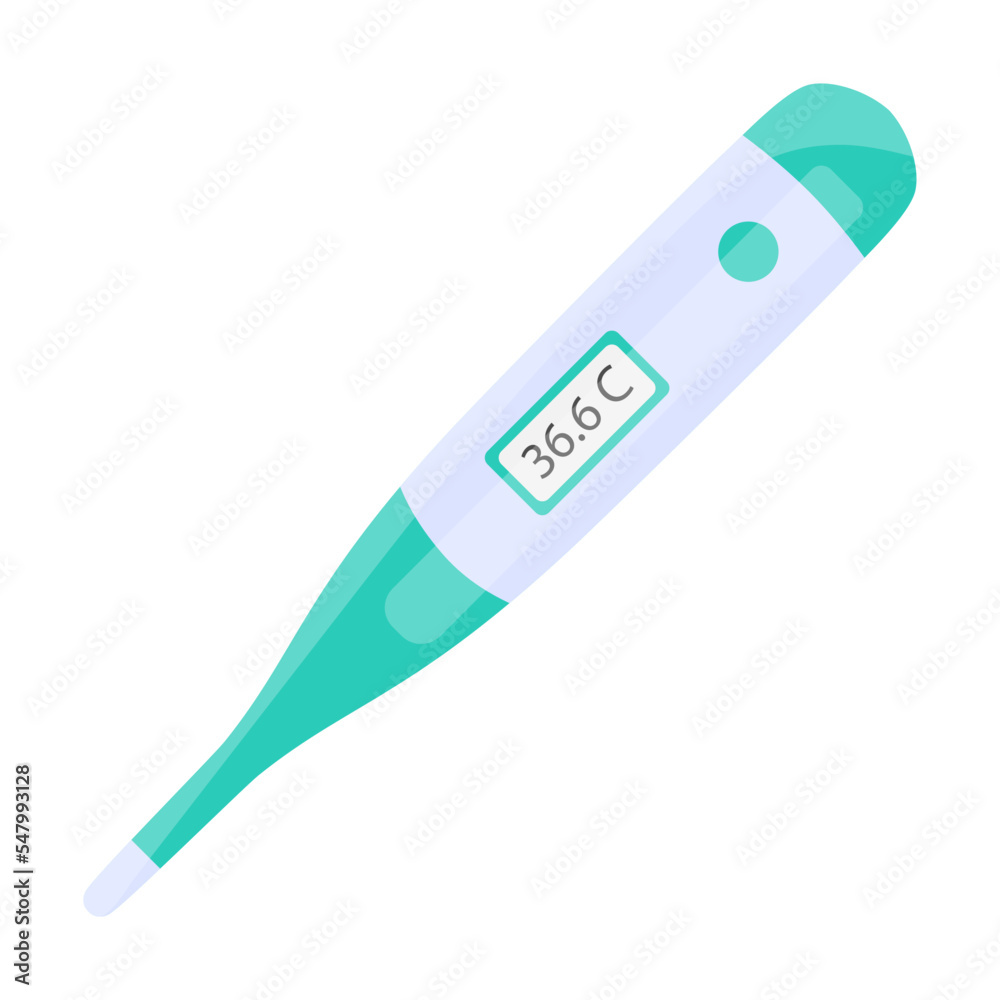 Electronic thermometer. Medical equipment and preparations for treatment and examination of the patient. Flat vector isolated on white background Electronic thermometer. Medical equipment and preparations for treatment and examination of the patient. Flat vector isolated on white background