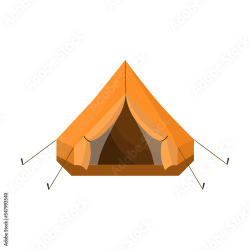 Camp tent for adventure travel. Cartoon vector illustration of temporary shelter for tourists or military equipment with canvas and ropes isolated on white. Mountaineering, camping concept
