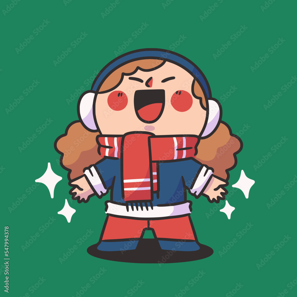 happy cute kid winter fashion collection 10 character doodle element