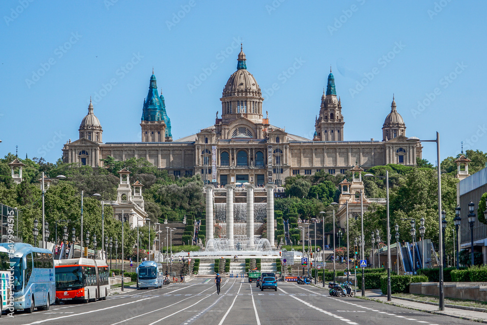 Fototapeta premium 01_ Panorama to the National Museum of Art, Barcelona, Spain.