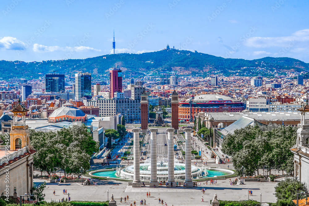 Beautiful panorama from the National Museum of Art, Barcelona, Spain.