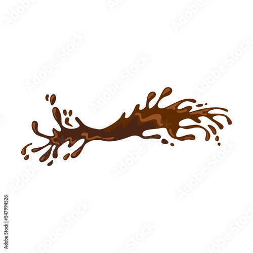 Splash of hot chocolate vector illustration. Spilled drink, puddle of mud, liquid or fluid texture, splatter of brown paint isolated on white background. Texture, food, art concept