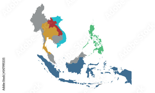 Indonesia, Malaysia, Thailand and Laos  map isolated on white background. Southeast Asia map. Vector illustration	