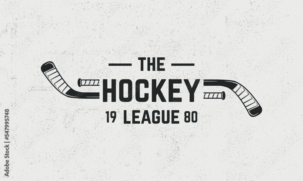 Ice Hockey league. Vintage hockey emblem with hockey cues. Logo