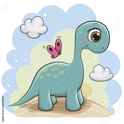 Сartoon dinosaur on a blue background © reginast777