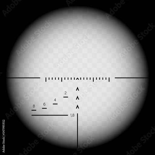 Sniper scope sight view. Crosshair inspection.