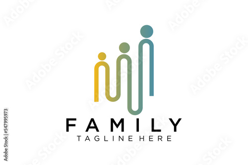 Abstract People Logo. Blue Rounded Line Linked Human Icon Pulse Wave Style isolated on White Background. Usable for Teamwork and Family Logos. Flat Vector Logo Design