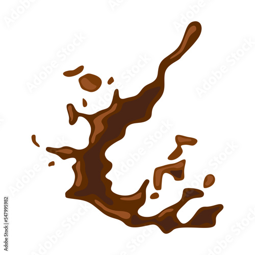 Splash of coffee or hot chocolate vector illustration. Spilled puddle of mud, liquid or fluid texture, splatter of brown paint isolated on white background