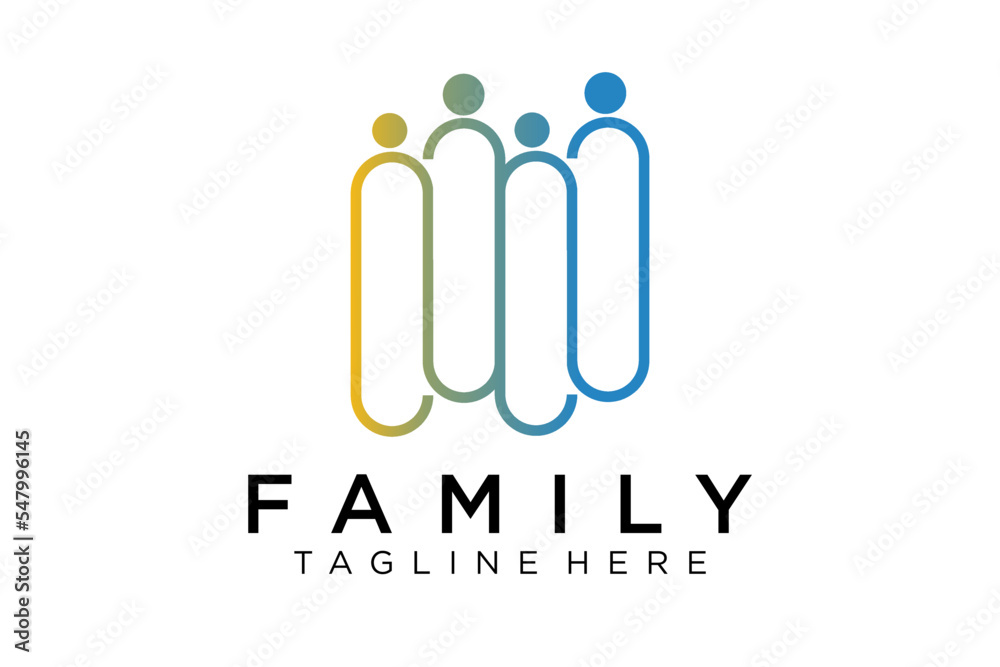 Abstract People Logo. Blue Rounded Line Linked Human Icon Pulse Wave Style isolated on White Background. Usable for Teamwork and Family Logos. Flat Vector Logo Design