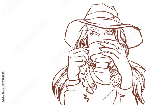 sketch of a person with hat digital art for card decoration background