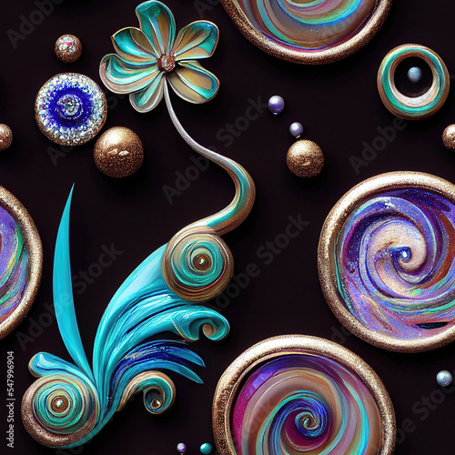 Colourful Abstract Floral Repeatable Pattern a Dark Background