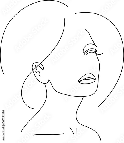 Line art trendy portrait of beautiful woman