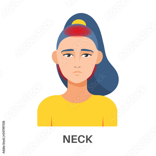 Face of sick woman with head pains vector illustration. Types of headache, pain around eyes, migraine, sinus headache isolated on white background. Health, medicine, disease concept