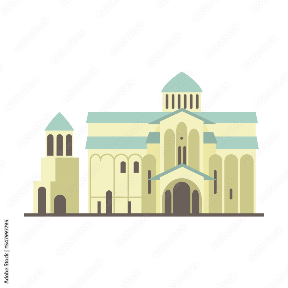 Cathedral church. Symbol of Georgia vector illustration. Georgian national church isolated on white background. Traveling, culture concept
