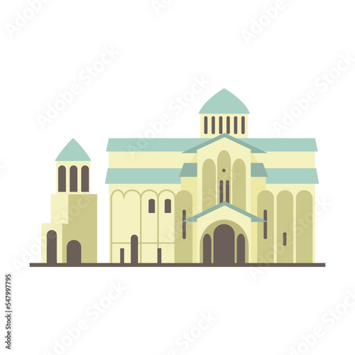 Cathedral church. Symbol of Georgia vector illustration. Georgian national church isolated on white background. Traveling, culture concept
