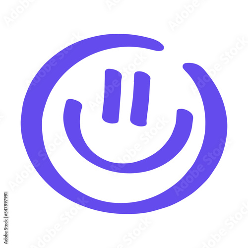 Hand drawn marker smile face. Cartoon vector illustration. Blue permanent stroke. Doodle, texture concept for banner design