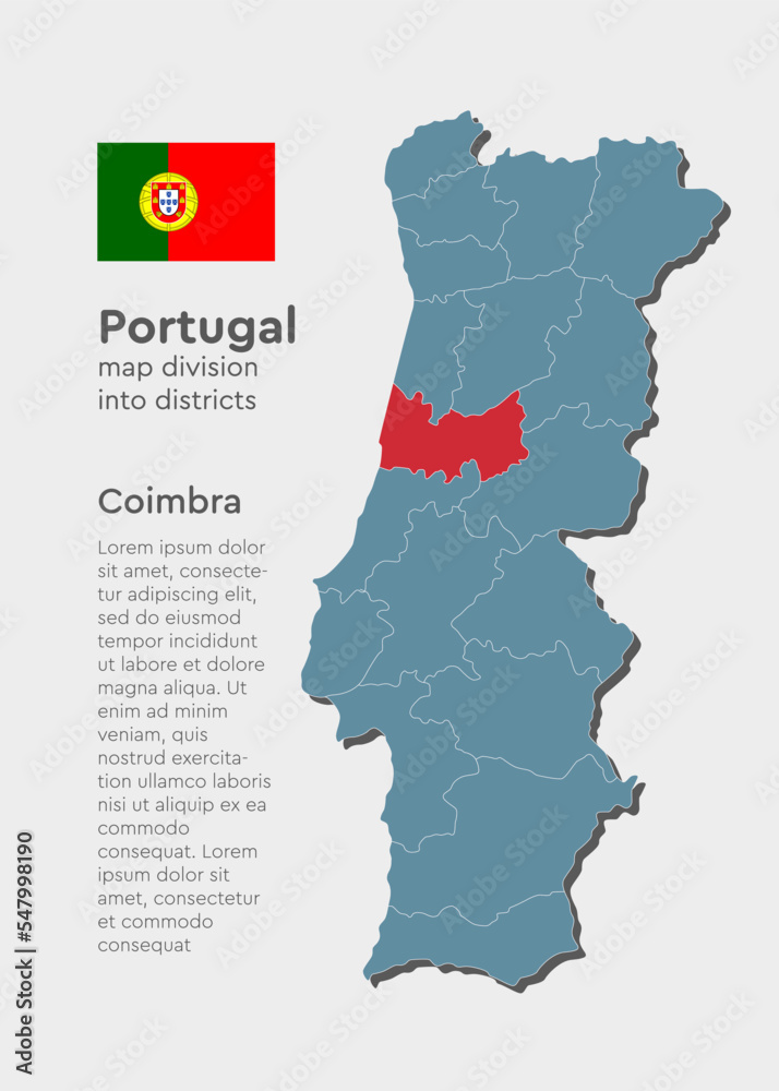 Vector map Portugal and district Coimbra