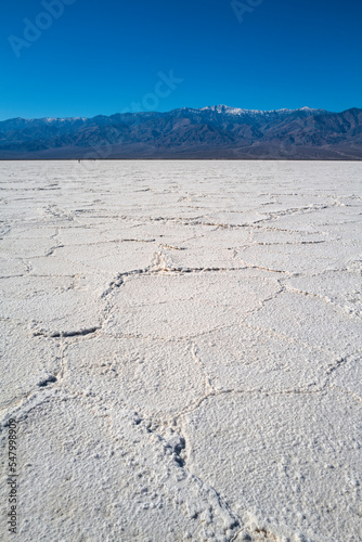 Salt Flats in Badwater Basin  Death Valley  California  the lowest and hottest point in North America at 282 feet below sea level 