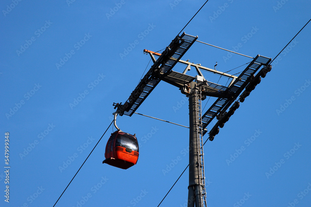 View of cable car cabin against the blue sky in Antalya, Turkey View of cable car cabin against the blue sky in Antalya, Turkey