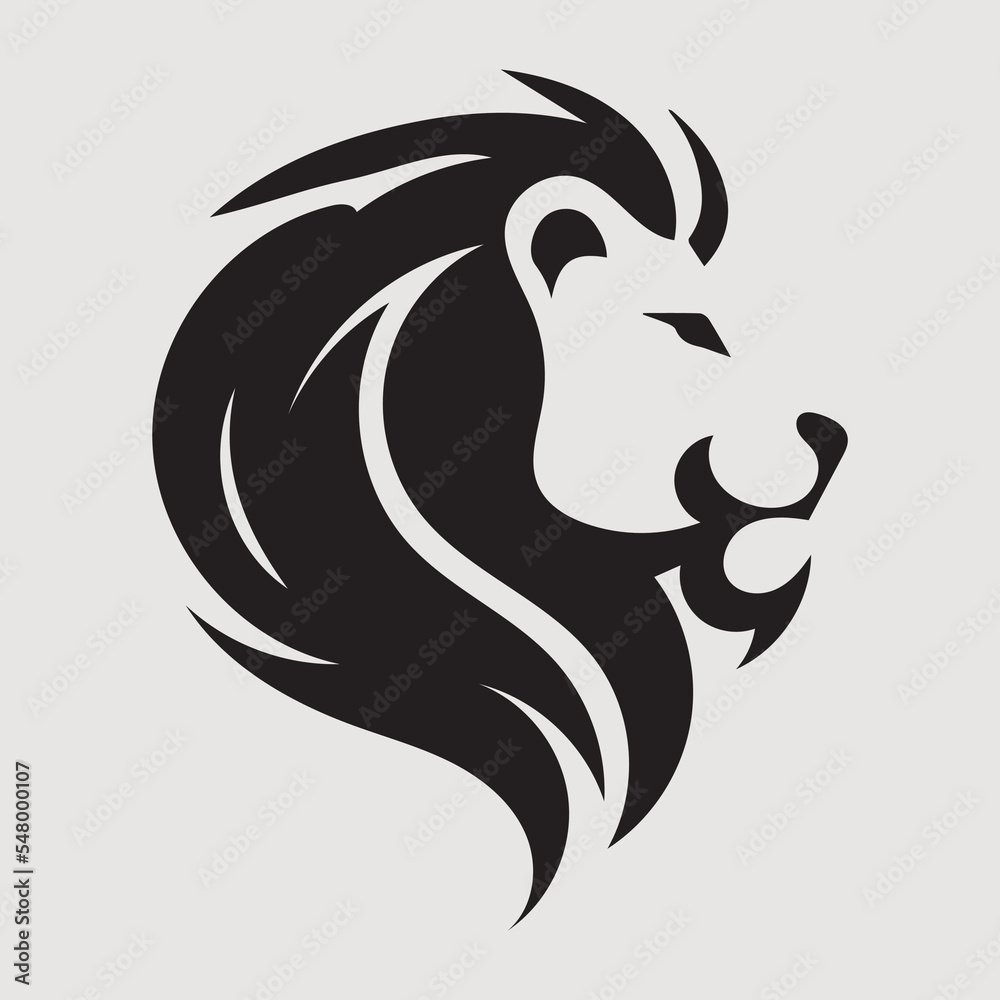 Minimal modern lion logo icon. Black and white vector illustration of powerful wildlife animal. King of the jungle, symbol of royalty. Modern design for company or business logo.