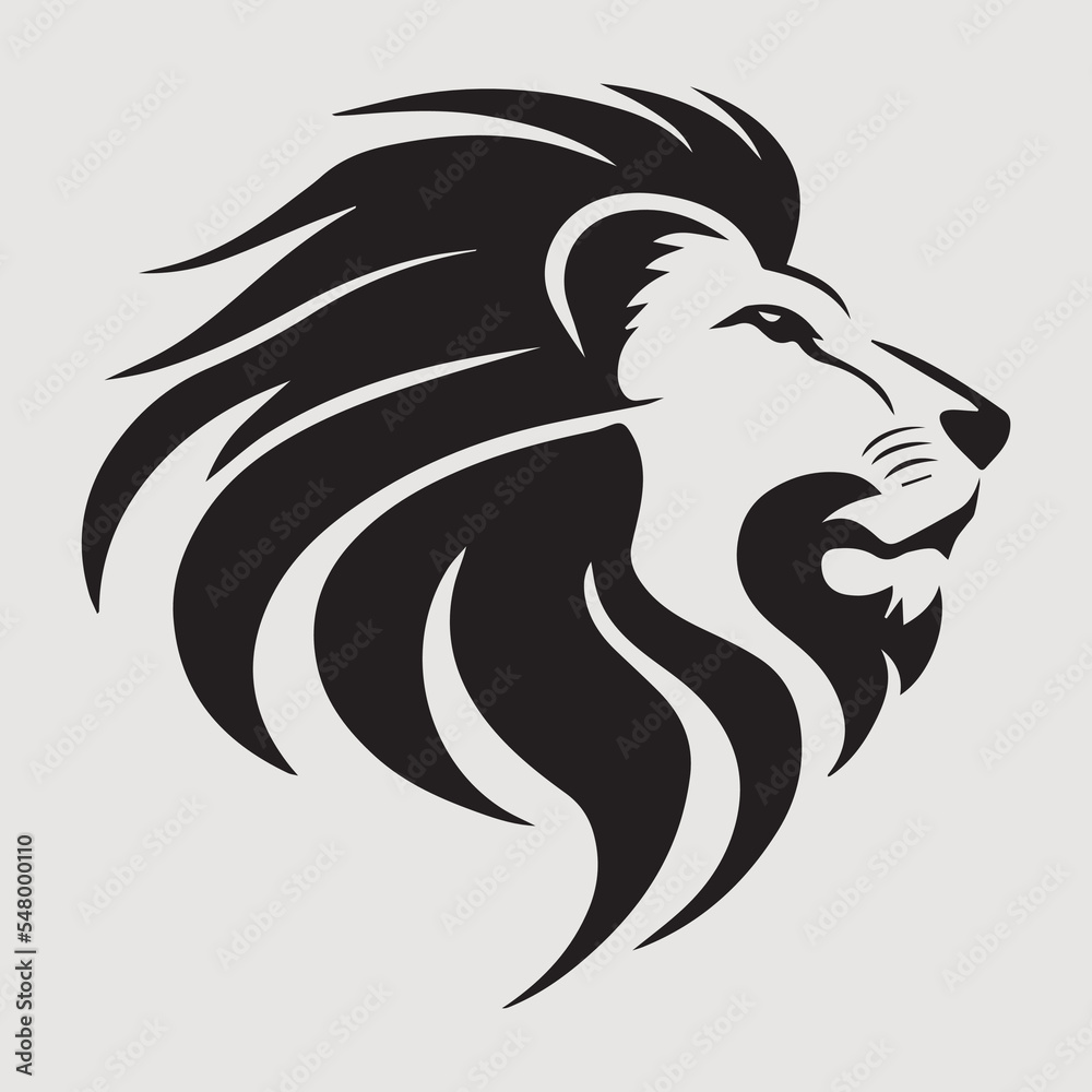 Minimal modern lion logo icon. Black and white vector illustration of powerful wildlife animal. King of the jungle, symbol of royalty. Modern design for company or business logo.