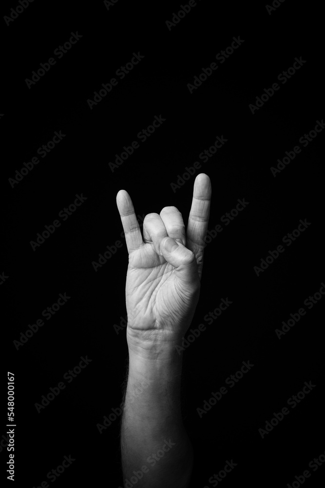 Fototapeta premium Hand demonstrating the French sign language letter 'H' with copy space