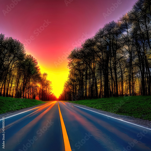 a beautiful view of a sunset on highway