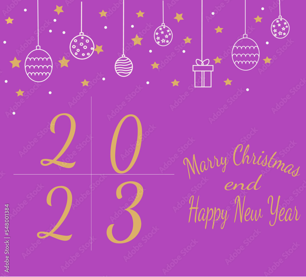 congratulation christmas new year card 2023 with text 
with christmas toys and pink background